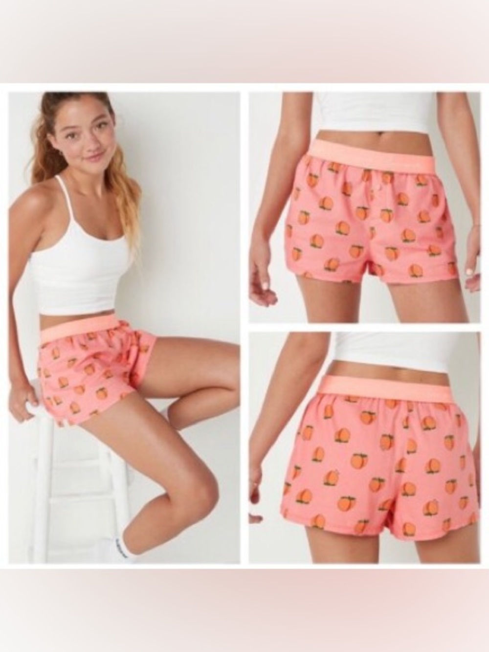 PINK Victoria's Secret Flannel Sleep Boxy Shortie Guava Peach NWOT Size XXL
